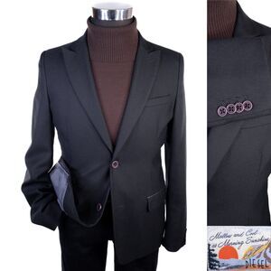 Diesel Men’s Blazer Medium / 38R Approx Black Wool Blend Leather Trim